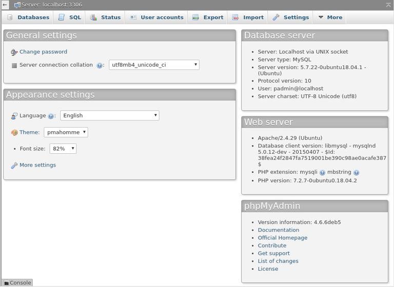phpmyadmin interface