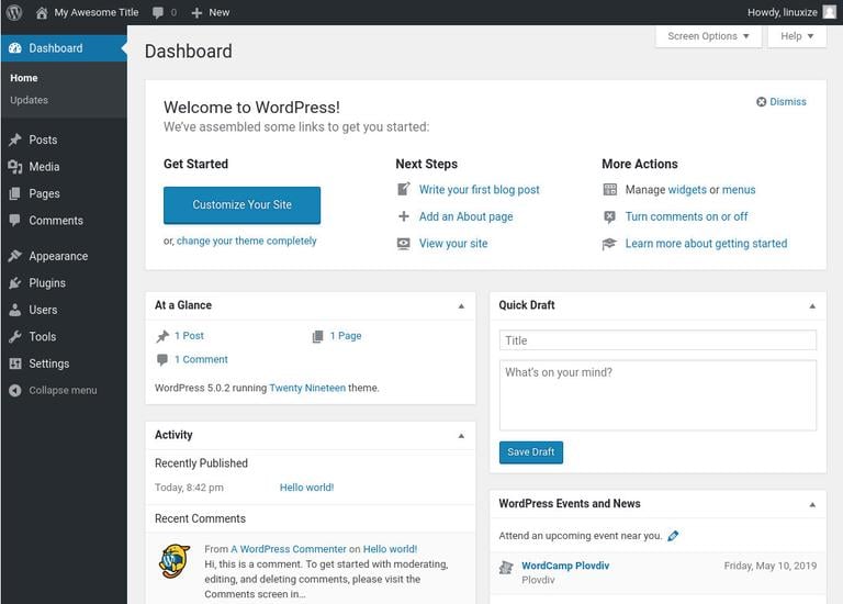 wordpress dashboard