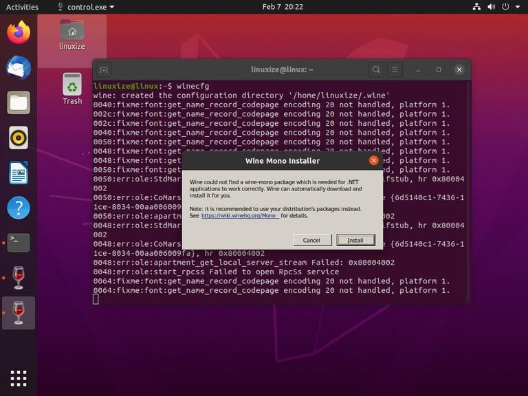 Ubuntu winecfg mono