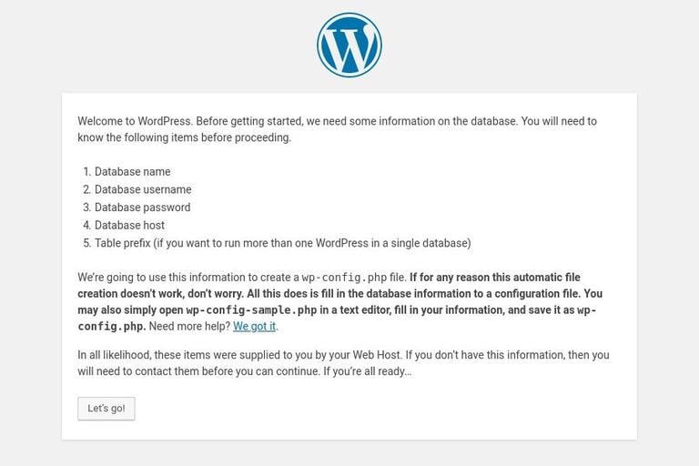 Install wordpress information