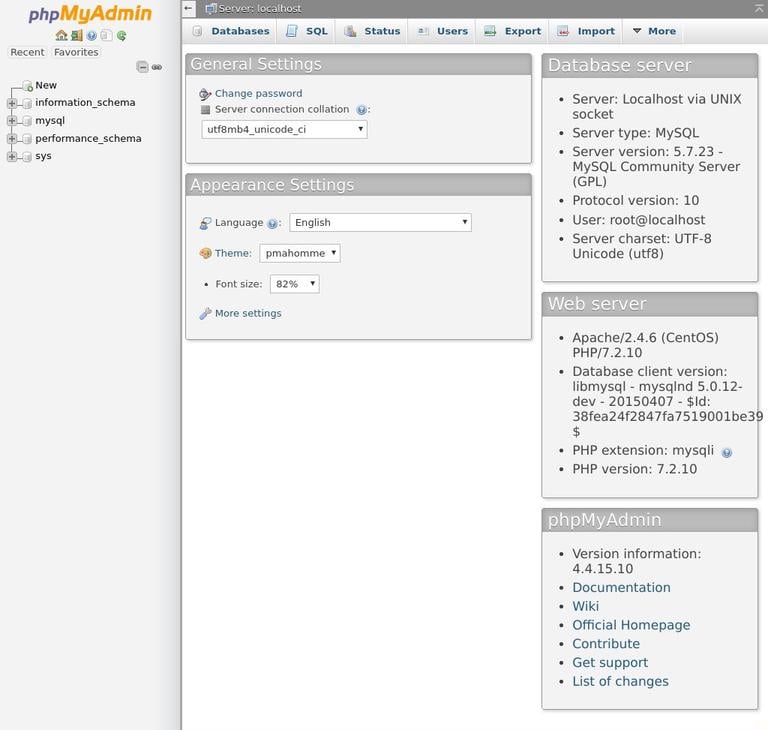 phpmyadmin interface