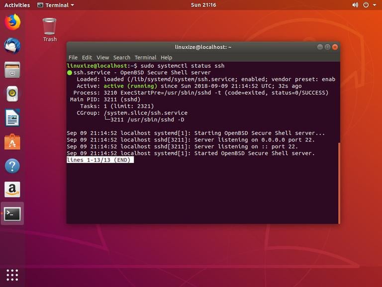 ubuntu ssh status