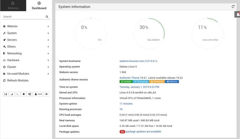 Webmin Dashboard