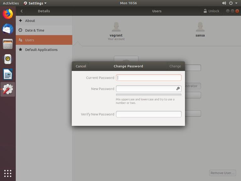 ubuntu change user password window
