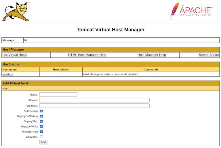 Tomcat virtual host manager