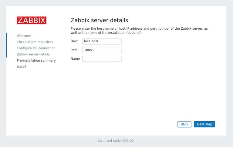 Zabbix server details