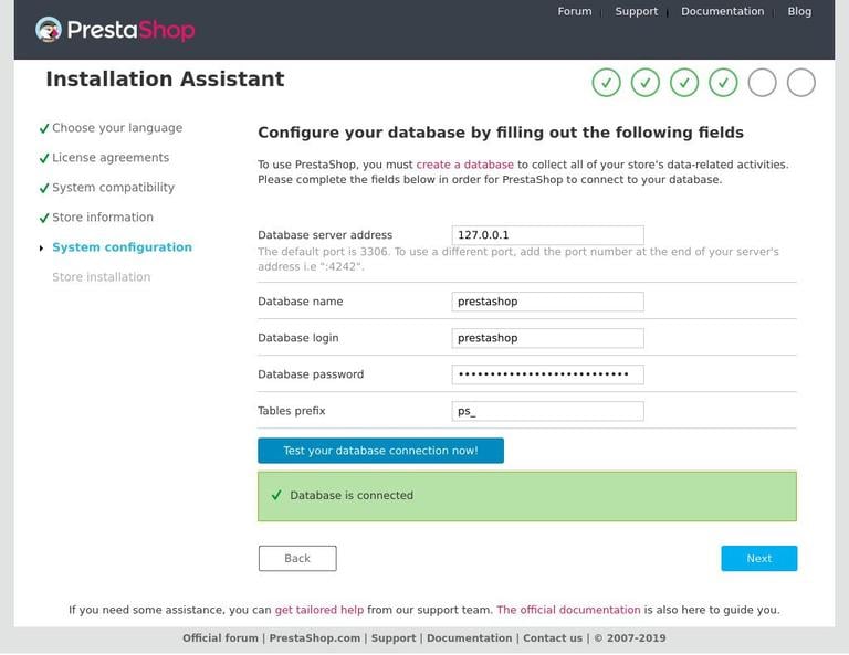 Install PrestaShop Database