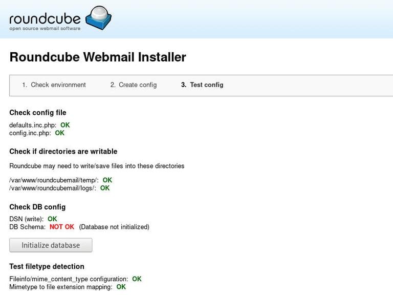 Initialize Roundcube Database