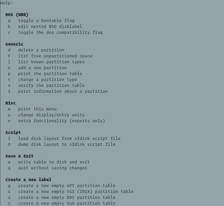 fdisk commands