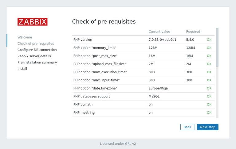 Zabbix check pre-requisites