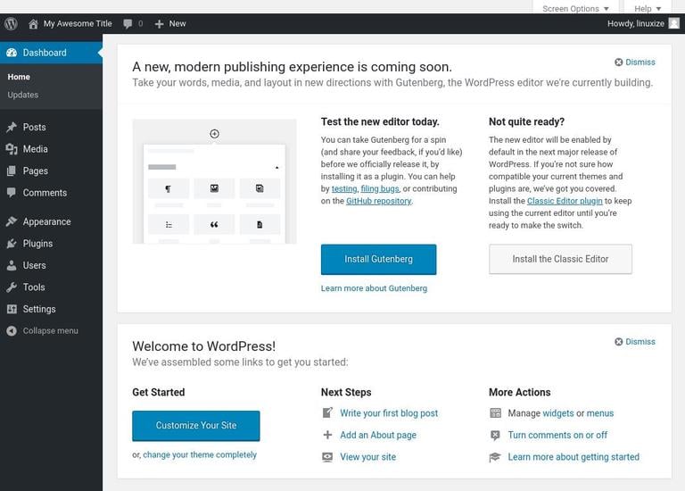 wordpress dashboard