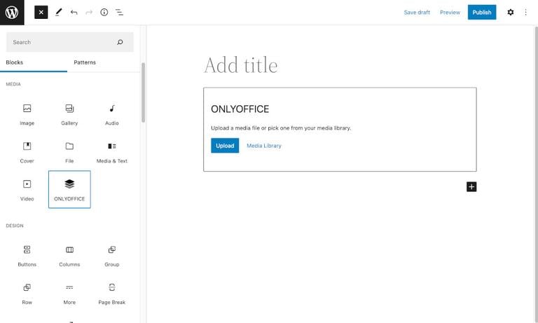 adding onlyoffice block in wordpress post